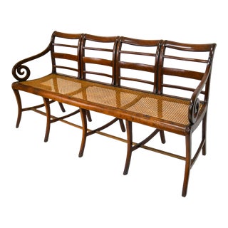 1920s Vintage Cane and Wood Deacon's Bench For Sale