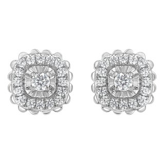 .925 Sterling Silver 1/2 Cttw Round-Cut Diamond Halo Cluster Stud Earring (I-J Color, I2-I3 Clarity) For Sale