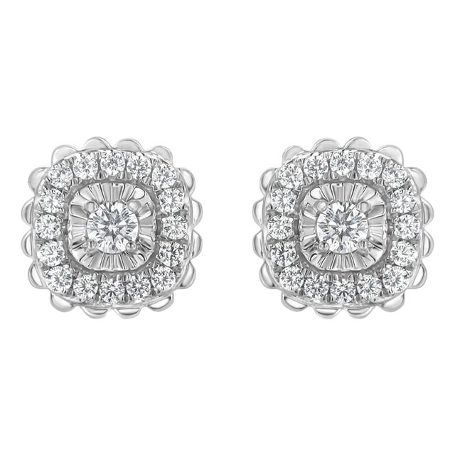 .925 Sterling Silver 1/2 Cttw Round-Cut Diamond Halo Cluster Stud Earring (I-J Color, I2-I3 Clarity) For Sale