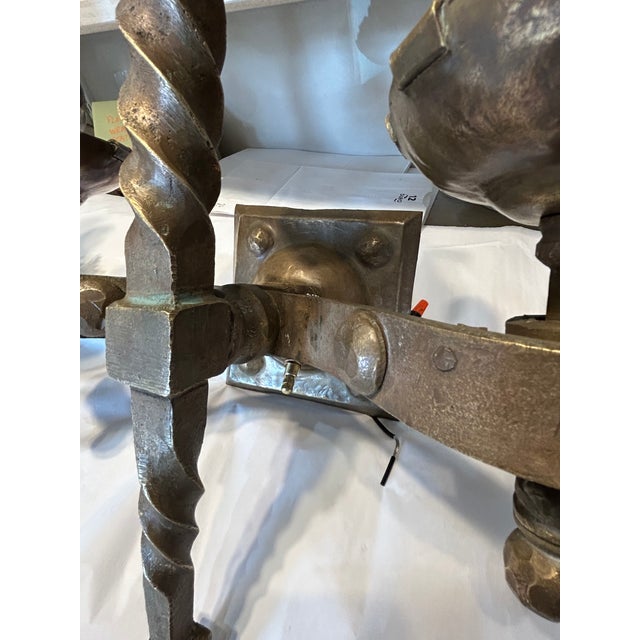 1920s Antique French Heavy Bronze Gothic Sconces- A Pair For Sale - Image 5 of 14