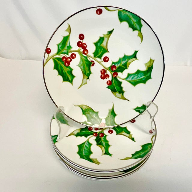 2001 Americana Hollywood Regency Restoration Hardware Holly Berry Salad Plates - Set of 6, Christmas For Sale - Image 13 of 15