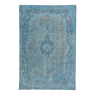 Vintage Persian Overdyed Handmade Medallion Blue Wool Rug For Sale