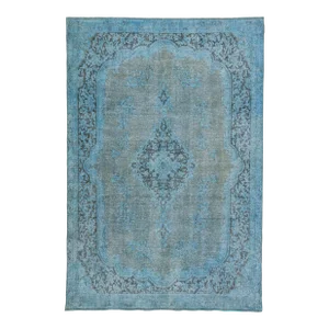 Vintage Persian Overdyed Handmade Medallion Blue Wool Rug