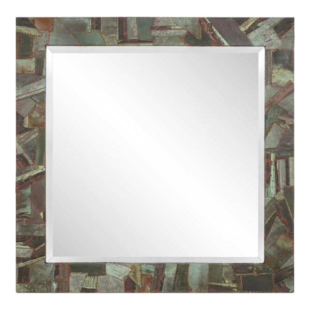 Handcrafted Copper Collage Art Wall Mirror For Sale