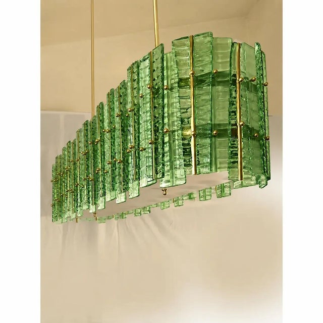 Contemporary Green Italian Tropical Murano Glass Gold Chandelier by Simoeng For Sale - Image 3 of 9