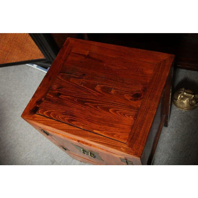 Early 20th Century Shanxi Style Elmwood Bedside Cabinet With Traditional Brass Hardware Circa 1900 For Sale - Image 5 of 11