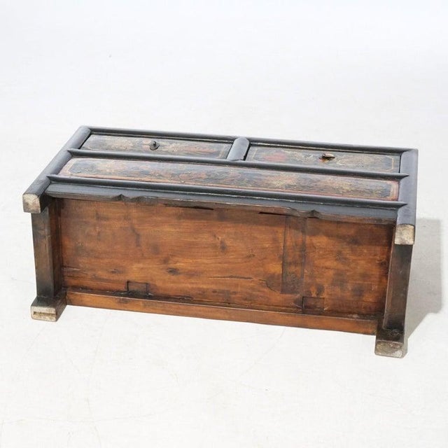 Black Chinese Polychrome Hand Painted Low Chest With Garden Birds & Fruit 20thC For Sale - Image 8 of 8