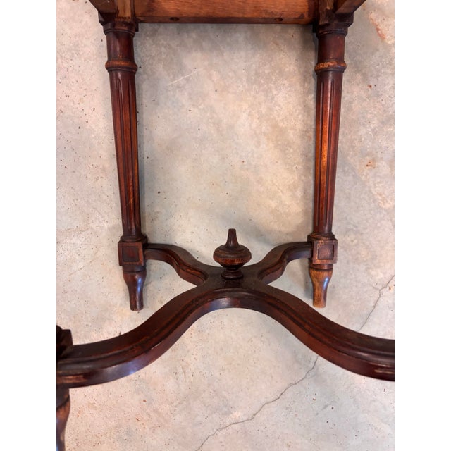 French Late 19th or Early 20th Century Petite French Marble Top Carved Wood Side Table 15” Square For Sale - Image 3 of 8
