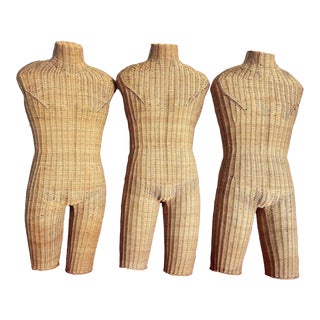 Boho Chic Wicker Male Mannequin Sculptures - Set of 3 For Sale