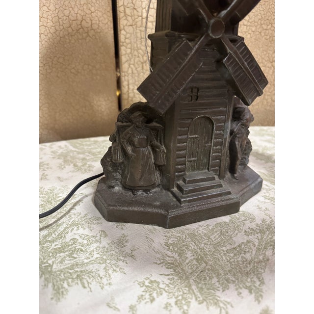 Metal 1970s Small Vintage Metal Windmill Style Lamp With Shade For Sale - Image 7 of 8