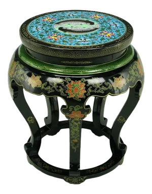Polychrome Cloisonné and Black Lacquered Side Table