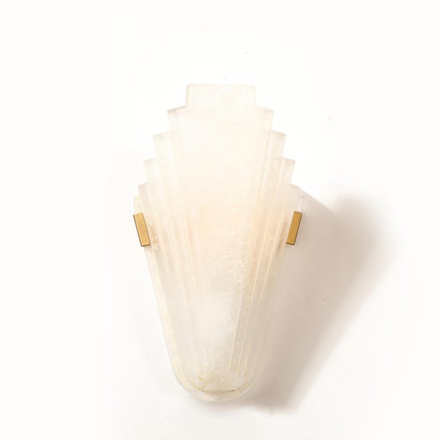 Early 20th Century Art Deco Skyscraper Style Frosted Glass Slip Shade Crystalline Texture Sconces For Sale In New York - Image 6 of 12