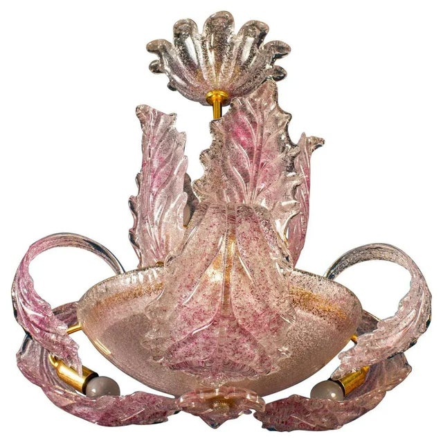 Art Deco Pink Ninfea Murano Glass Chandelier from Barovier, Italy, 1940 For Sale - Image 10 of 10
