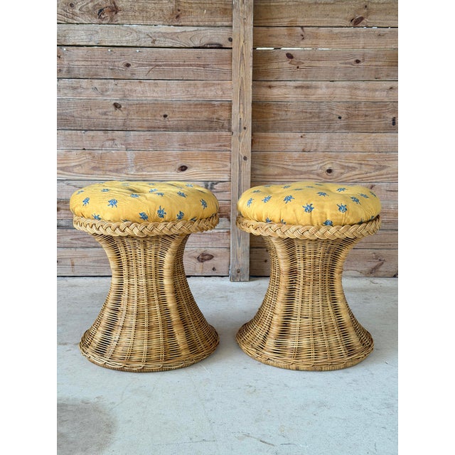 Pair of Monumental Handcrafted Rattan Hourglass Ottomans by Mastercraft of Manila For Sale - Image 12 of 12