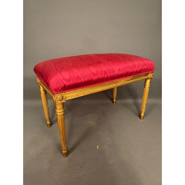 French 19th Century French Louis XVI Style Gilded Bench With Ruby Red Upholstered Seat, Circa 1890 For Sale - Image 3 of 9