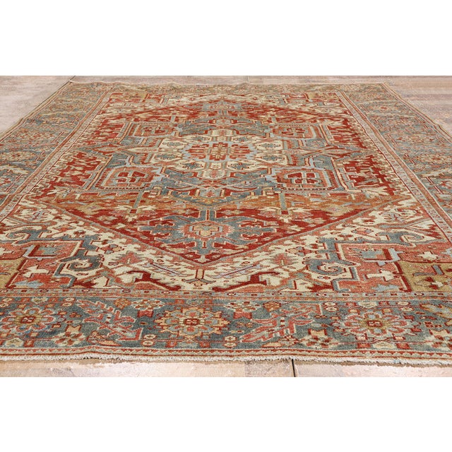 Antique Persian Heriz Rug, 07'01 X 10'02 For Sale - Image 9 of 10