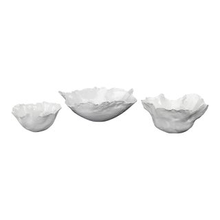 Jamie Young Co. Fleur White Ceramic Nesting Bowls - Set of 3 For Sale