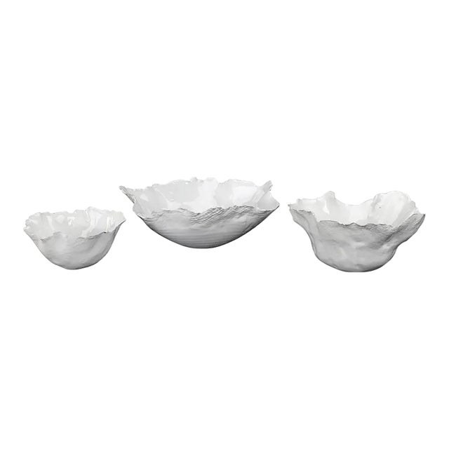 Jamie Young Co. Fleur White Ceramic Nesting Bowls - Set of 3 For Sale