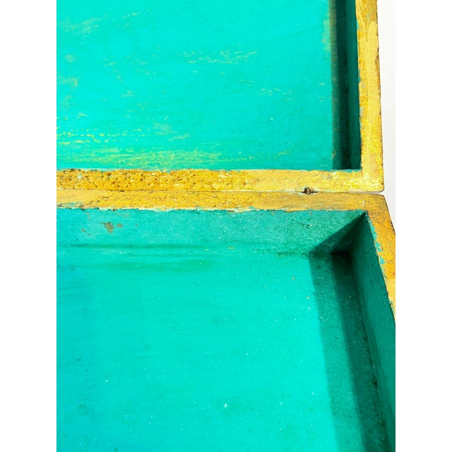 Vintage Italian Gilt and Green Painted Box With Metal Lion Paw Feet and Metal Laurel Wreath For Sale - Image 15 of 17