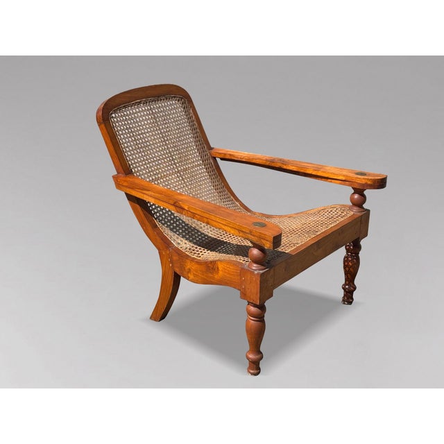 Large Vintage Teak and Cane Colonial Planters Chairs, 1920, Set of 2 For Sale - Image 3 of 12