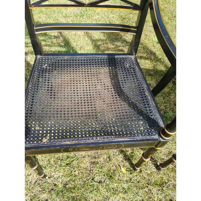 Early 19th Century Pair of Regency Style Painted Black Chinoiserie Lacquer Chairs For Sale In Boston - Image 6 of 12