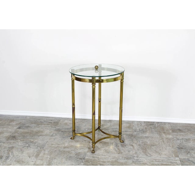 1960's La Barge brass side table with ram hoof feet This table have a lovely vintage patina Dimensions; 22"Width x...