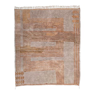 Layered Geometric Hand-Knotted Moroccan Wool Rug | 9'9" X 8'3" | One of a Kind For Sale