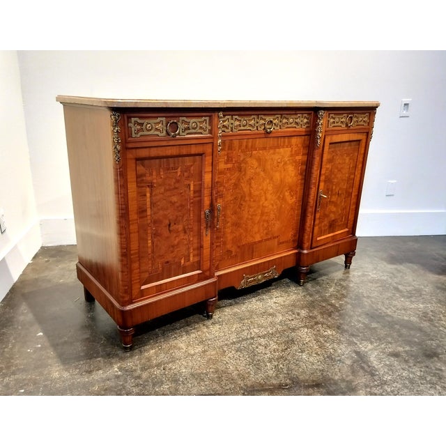 Gorgeous early 20th Century Louis XVI style sideboard by Belgian furniture makers, Brants -Tonnemans. Thick tan/pink...