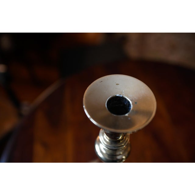 Late 19th Century Pair of Victorian English Brass Neoclassical Baluster Candlesticks 12.5" For Sale - Image 9 of 14