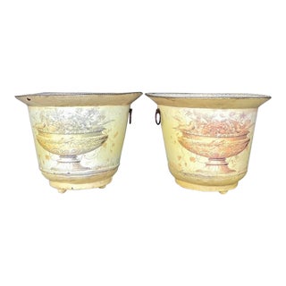 Vintage French Toile Metal Cache Pots - a Pair For Sale