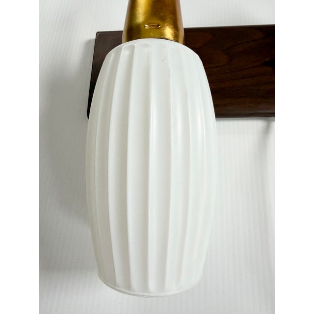1960s Mid Century Modern Rosewood & Fluted Glass Double Wall Sconce For Sale In Cleveland - Image 6 of 11