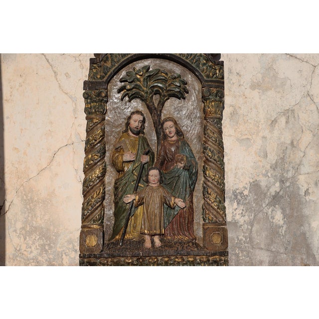 17th Century Large Baroque Holy Family Wooden Retable, Portuguese, 43.70" For Sale - Image 10 of 14