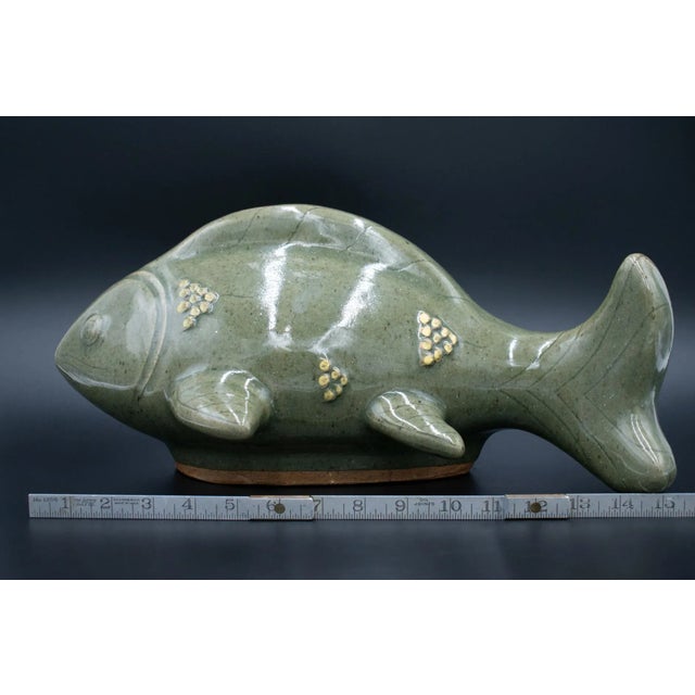 Vintage (90s) Large Koi Fish Hand-Made Stoneware Pottery, E. T. Tonala For Sale - Image 12 of 13