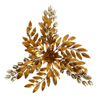 Large Gold-Plated Floral Wisteria Ceiling Lamp by Hans Kögl, 1970s For Sale