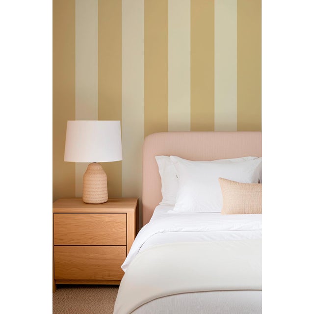 Cream Clubhouse Stripe Grasscloth Wallpaper by House Party | Neutral Rattan & Vanilla Cream | 8 Yards For Sale - Image 8 of 13
