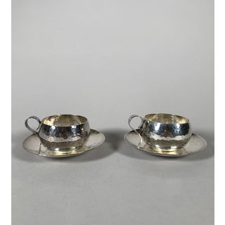 Silver-Plated Metal Cups Signed Jean Despres (1889-1980) Art Deco Modernist Style - 4 pcs For Sale