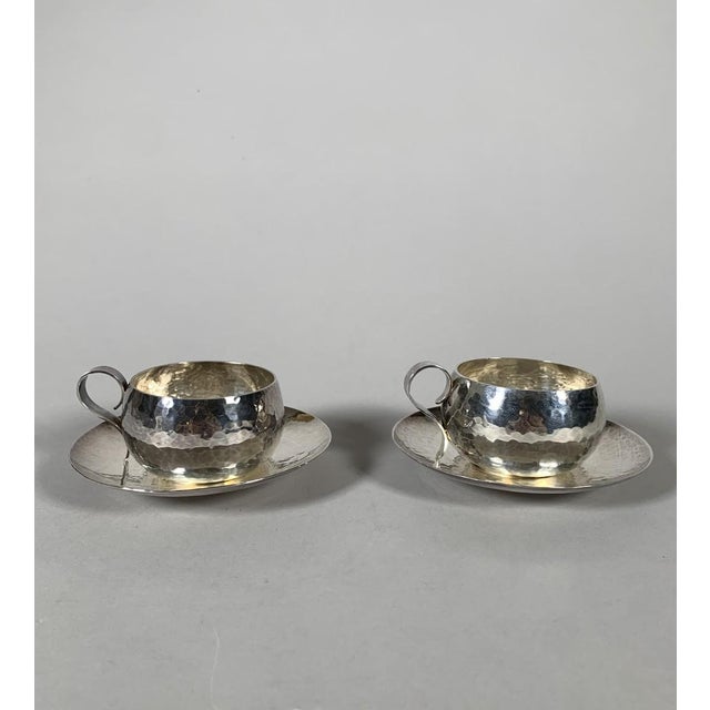 Silver-Plated Metal Cups Signed Jean Despres (1889-1980) Art Deco Modernist Style - 4 pcs For Sale