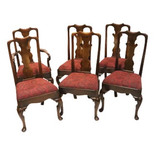 Vintage Queen Anne Style Mahogany Chairs, Made in Usa - Set of 6 For Sale