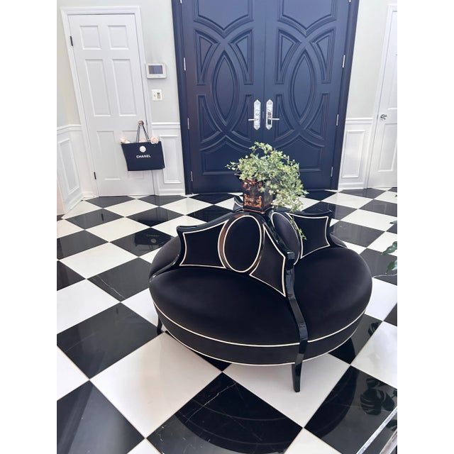 Black Black Velvet Christopher Guy Féraud Collection Conversation Chaise Custom and Fully Upholstered Luxury Foyer Chaise Luxe Closet Seating Chaise For Sale - Image 8 of 10