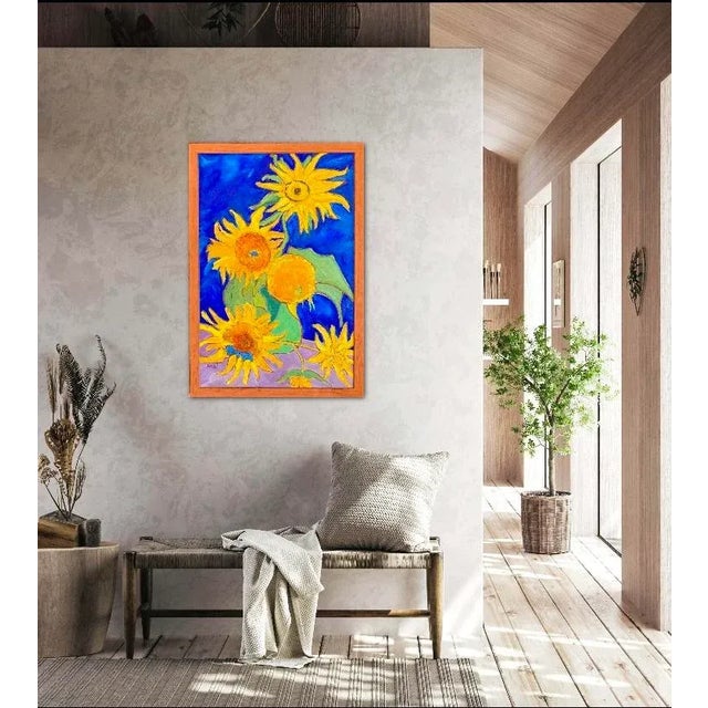 2010s "After Van Gogh" Contemporary Original Sunflowers Still Life Oil Painting, Framed For Sale - Image 5 of 13