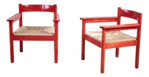Armchairs in Lacquered Wood and Straw by Vico Magistretti, 1960s, Set of 2