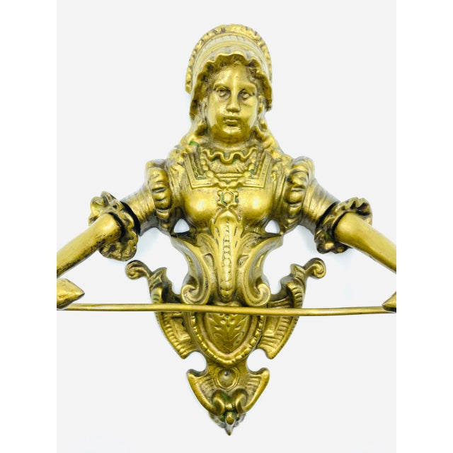 Brass Mid 20th Century Victorian Style Brass Towel Holder With Woman Holding Rack For Sale - Image 8 of 12