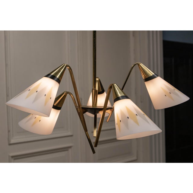 Metal Vintage Swedish Brass Chandelier by Harald Notini for Bohlmarks, 1950s For Sale - Image 7 of 8