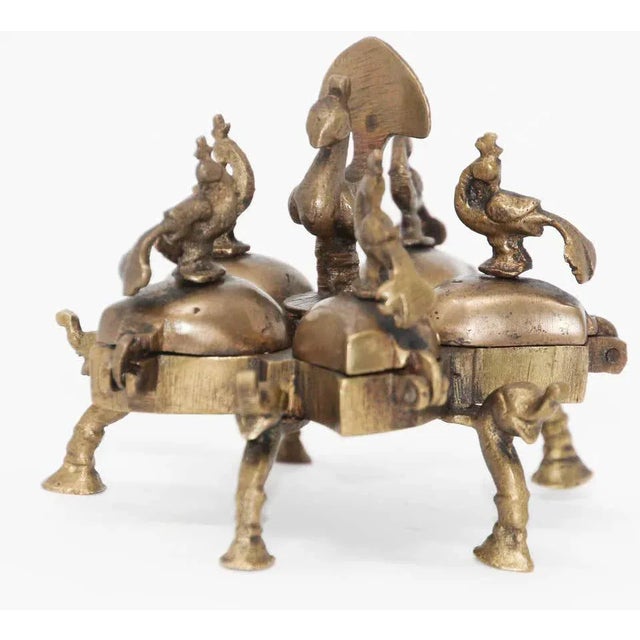 Antique Hindu Brass Box With Peacocks and Elephants For Sale - Image 10 of 11