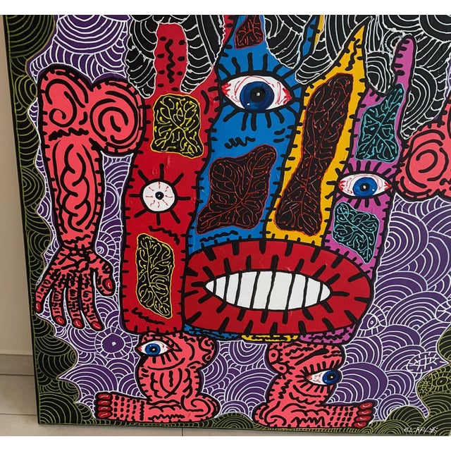 El Kalo, Abstract Face, Oil on Canvas For Sale - Image 6 of 10