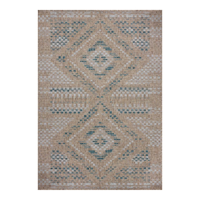 Amber Lewis x Loloi Topanga Natural / Aqua 6'-7" x 9'-4" Area Rug For Sale
