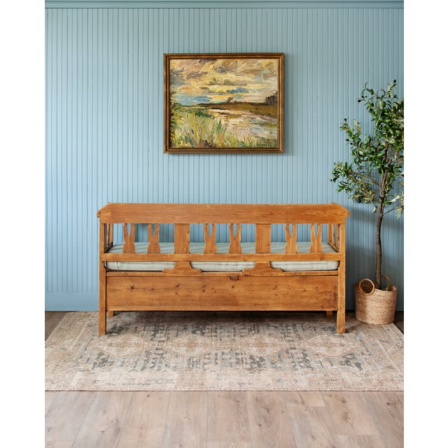 Rustic Antique Pine Hall Bench With Drawer | Ca. 1870 For Sale - Image 3 of 4
