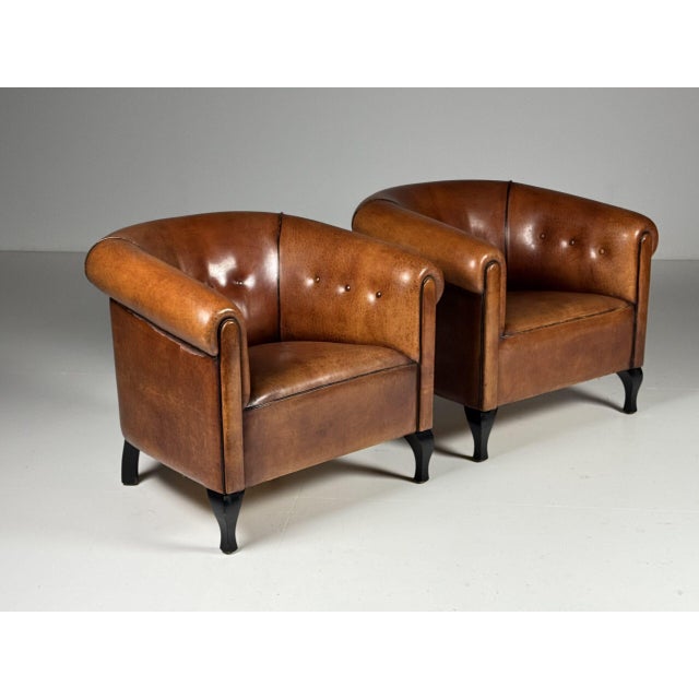Vintage Club Chairs in Sheepskin Leather, Set of 2 For Sale - Image 9 of 18