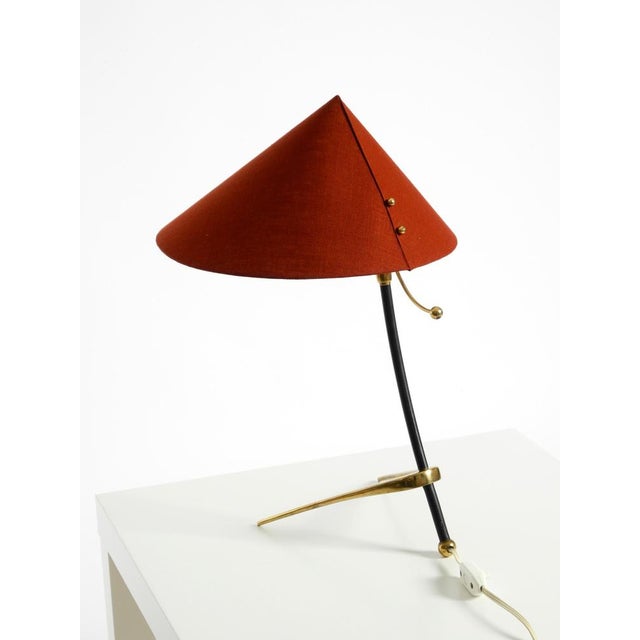 Large Mid-Century Modern Tripod Brass Table Lamp with Fabric Shade from Kalmar, 1950s For Sale - Image 13 of 18