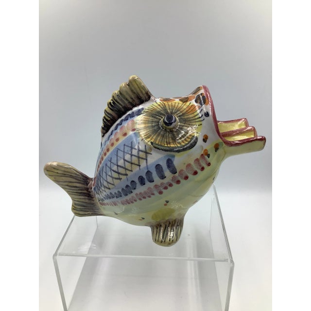 Vintage Vietri Italy Signed Ceramic Colorful Painted Fish With Open Mouth Ashtray For Sale - Image 9 of 9